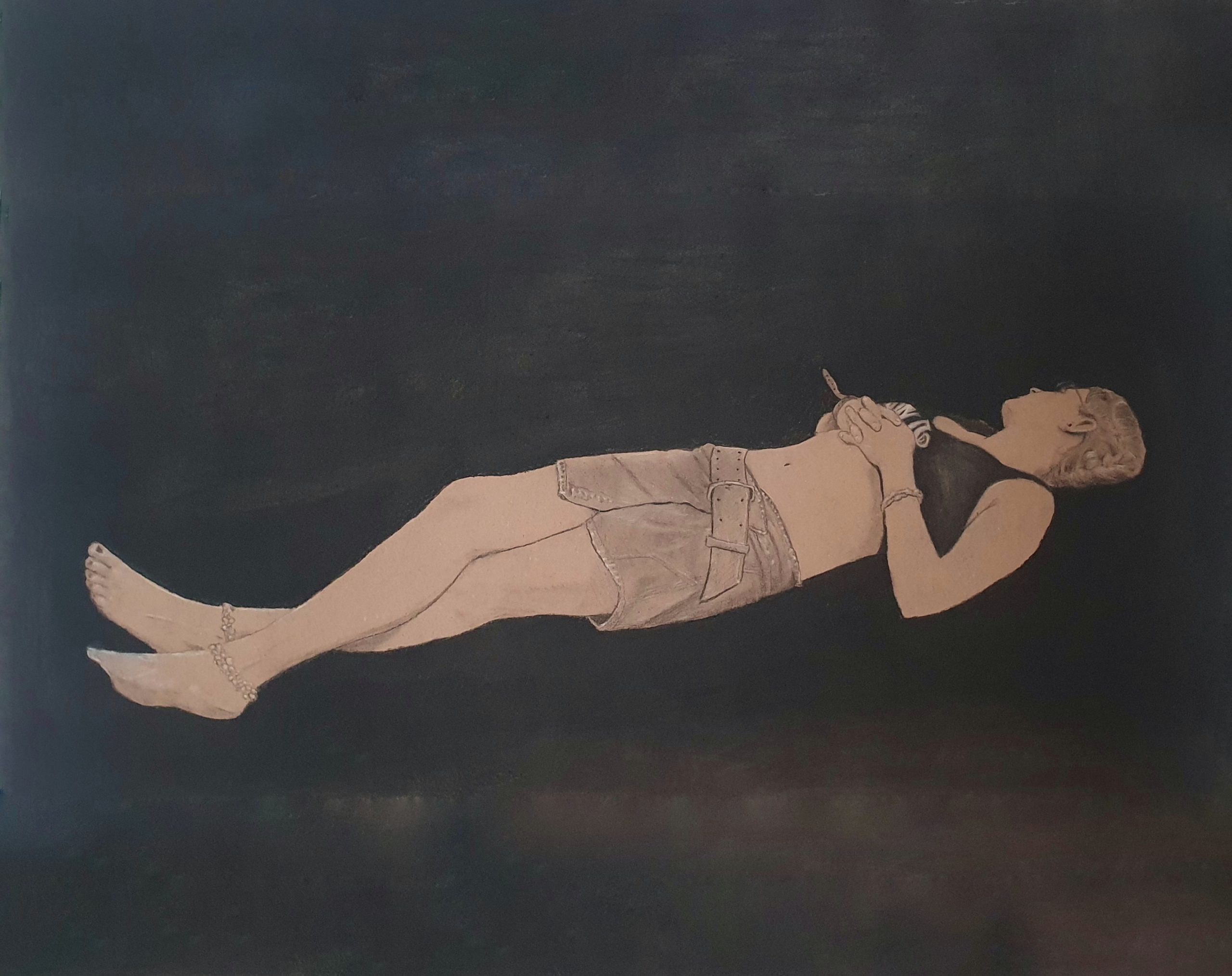 festival sleeper 100 x 50 cm, charcoal on paper, 2023, Castaignet